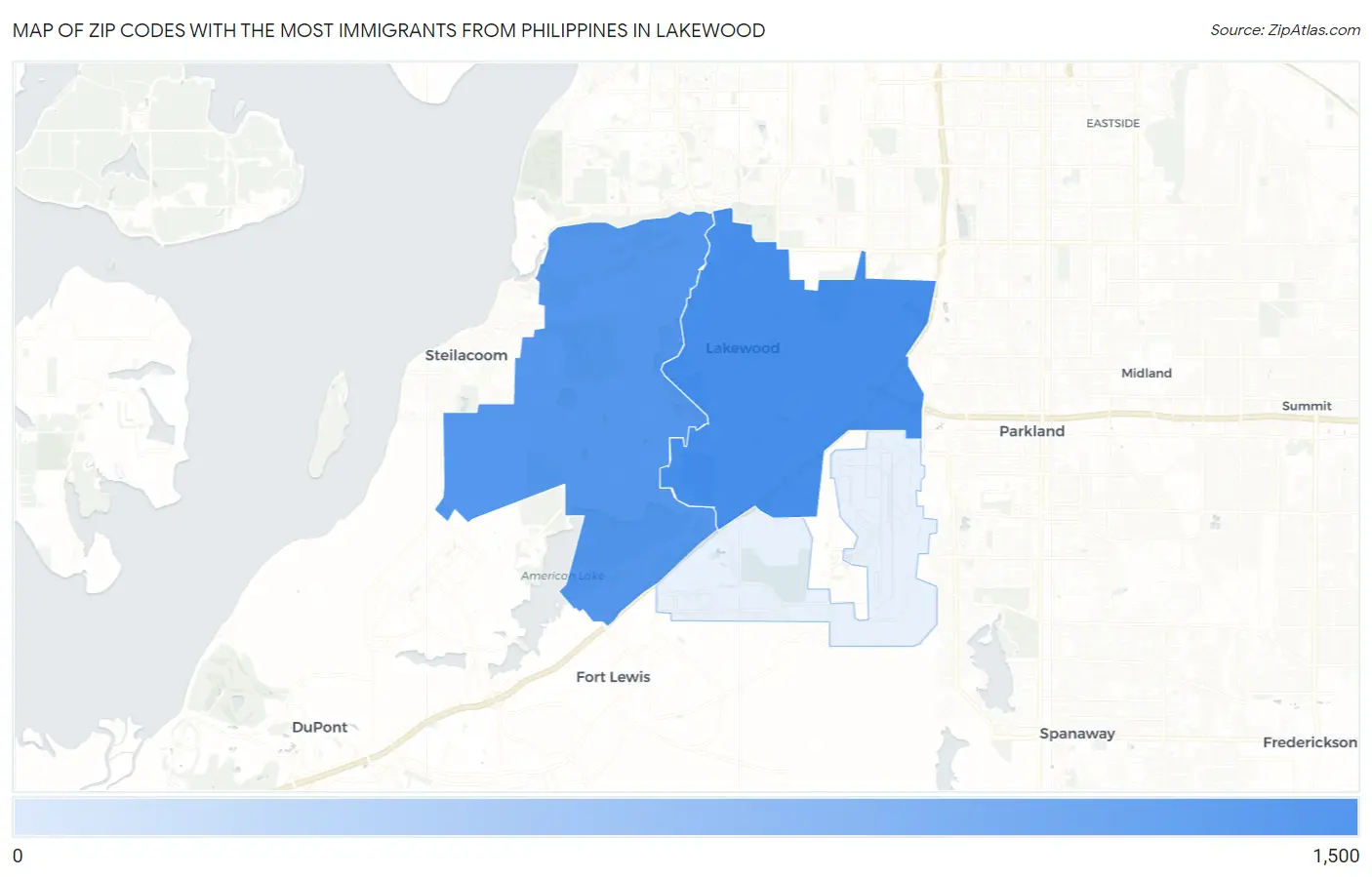 Zip Codes with the Most Immigrants from Philippines in Lakewood Map