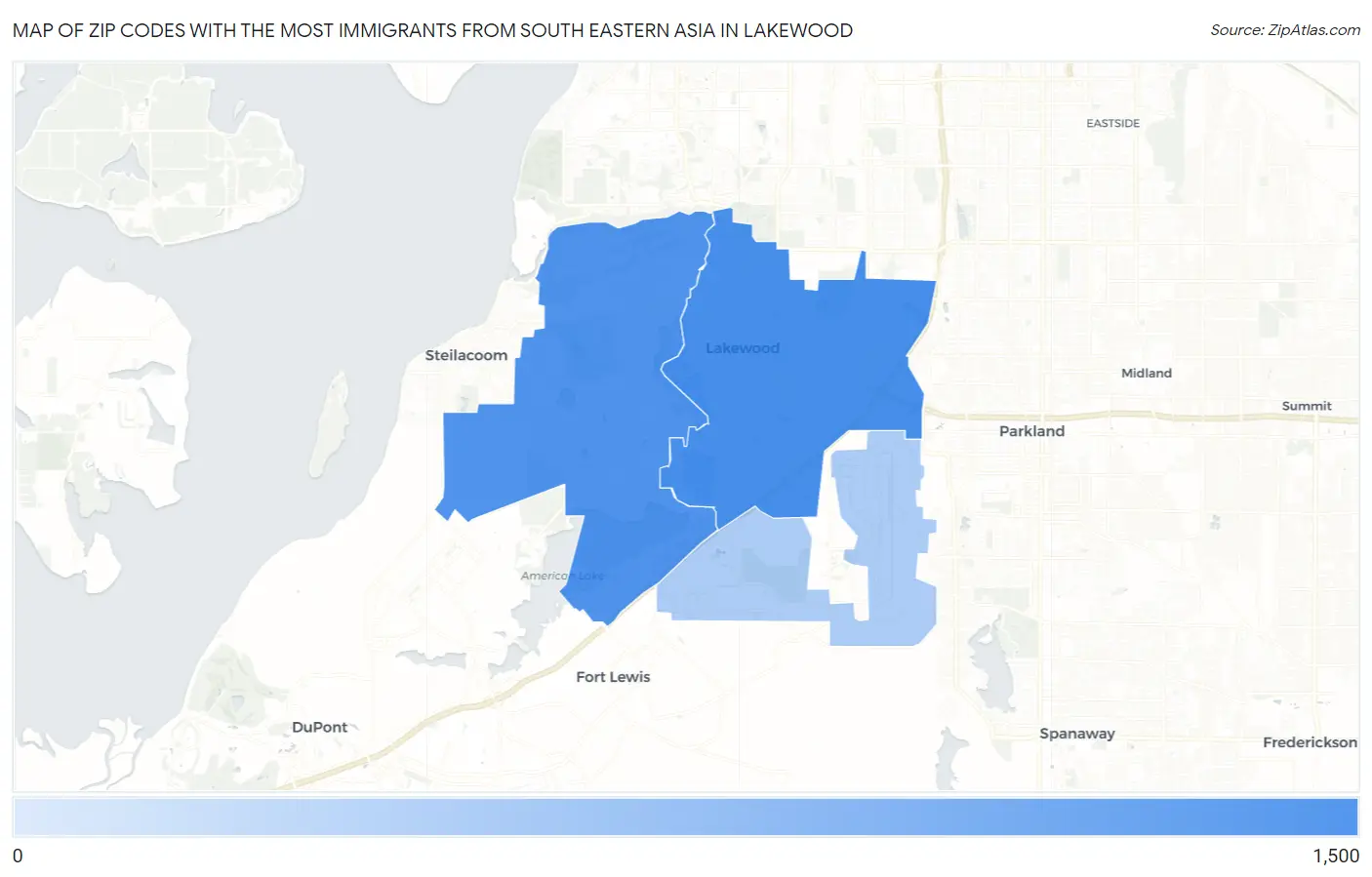 Zip Codes with the Most Immigrants from South Eastern Asia in Lakewood Map