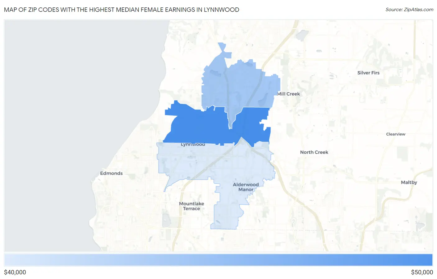 Zip Codes with the Highest Median Female Earnings in Lynnwood Map