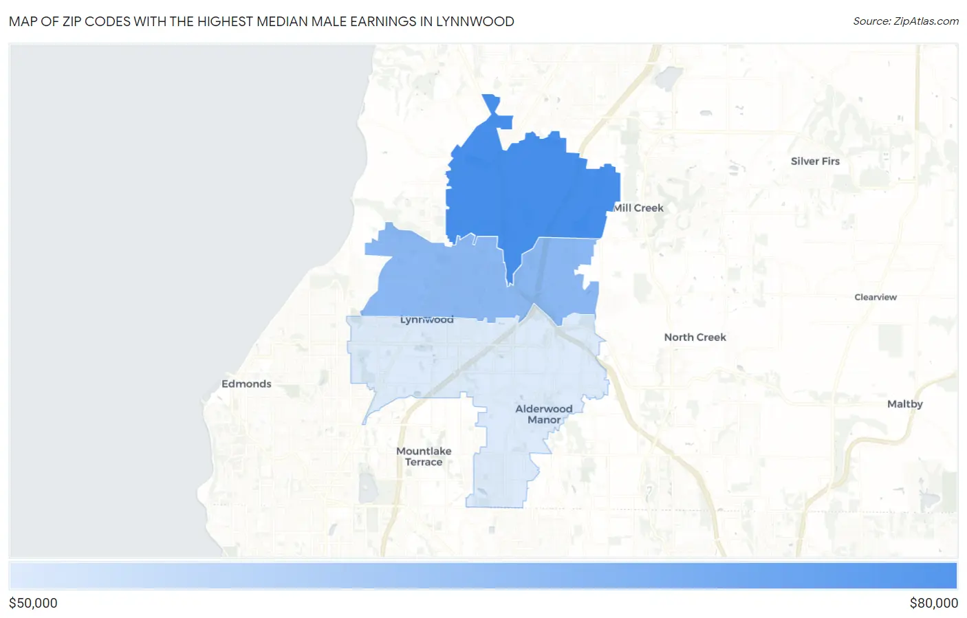 Zip Codes with the Highest Median Male Earnings in Lynnwood Map
