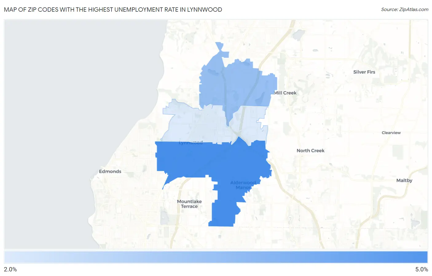 Zip Codes with the Highest Unemployment Rate in Lynnwood Map