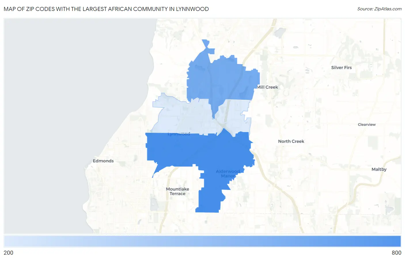 Zip Codes with the Largest African Community in Lynnwood Map