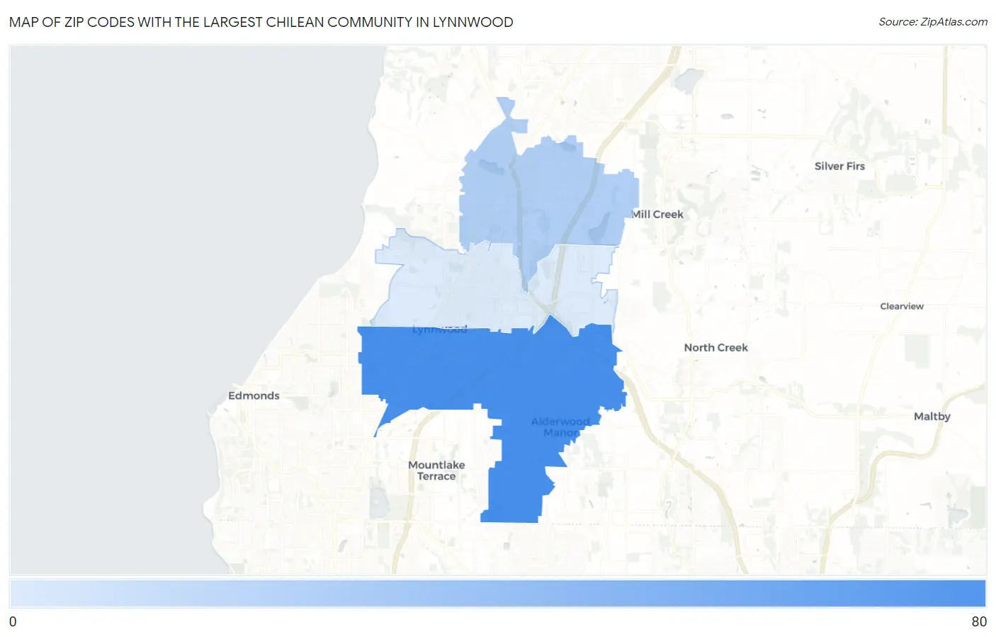 Zip Codes with the Largest Chilean Community in Lynnwood Map