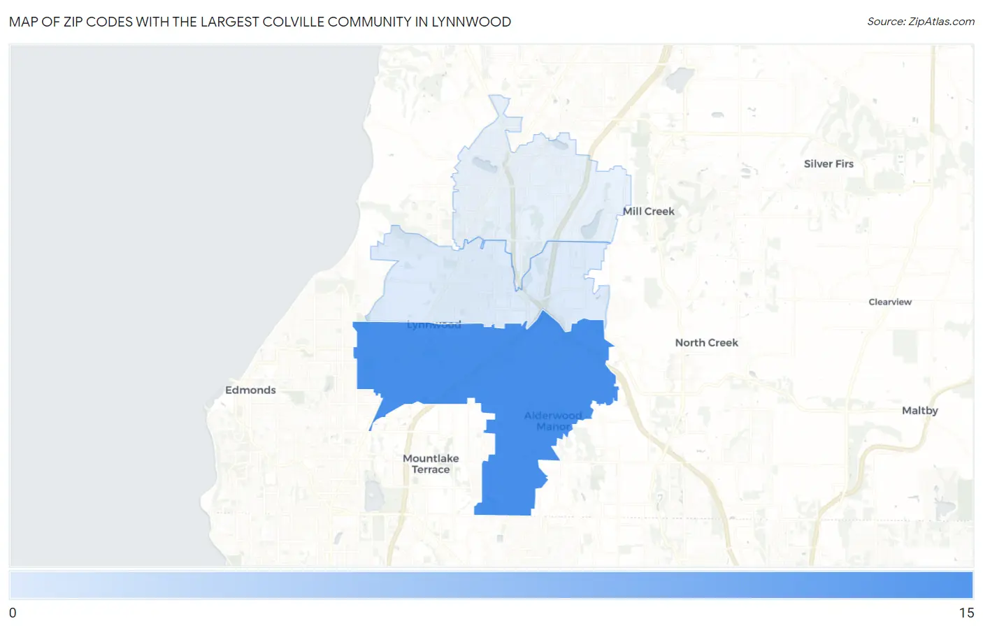 Zip Codes with the Largest Colville Community in Lynnwood Map