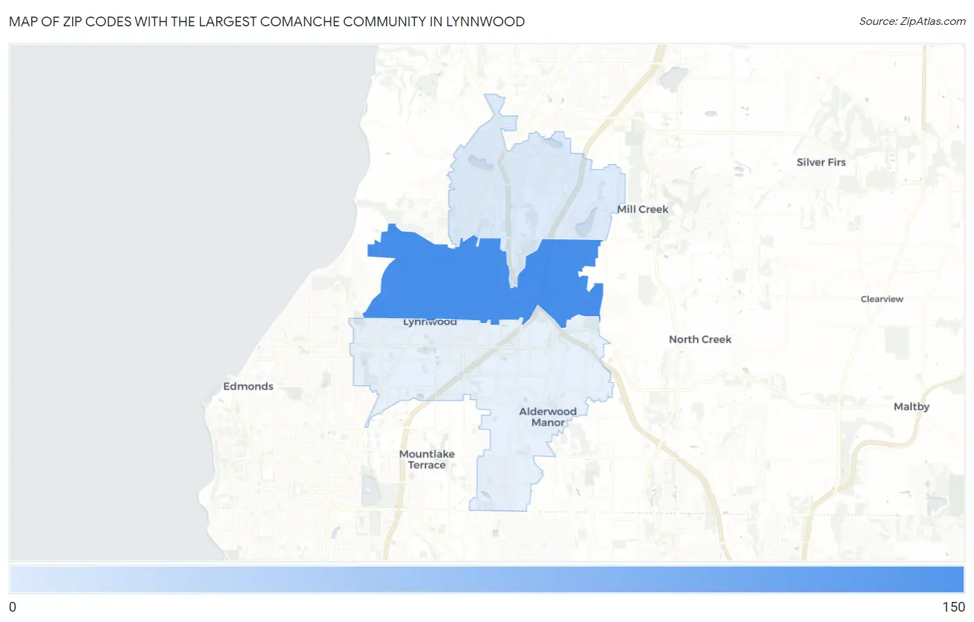 Zip Codes with the Largest Comanche Community in Lynnwood Map