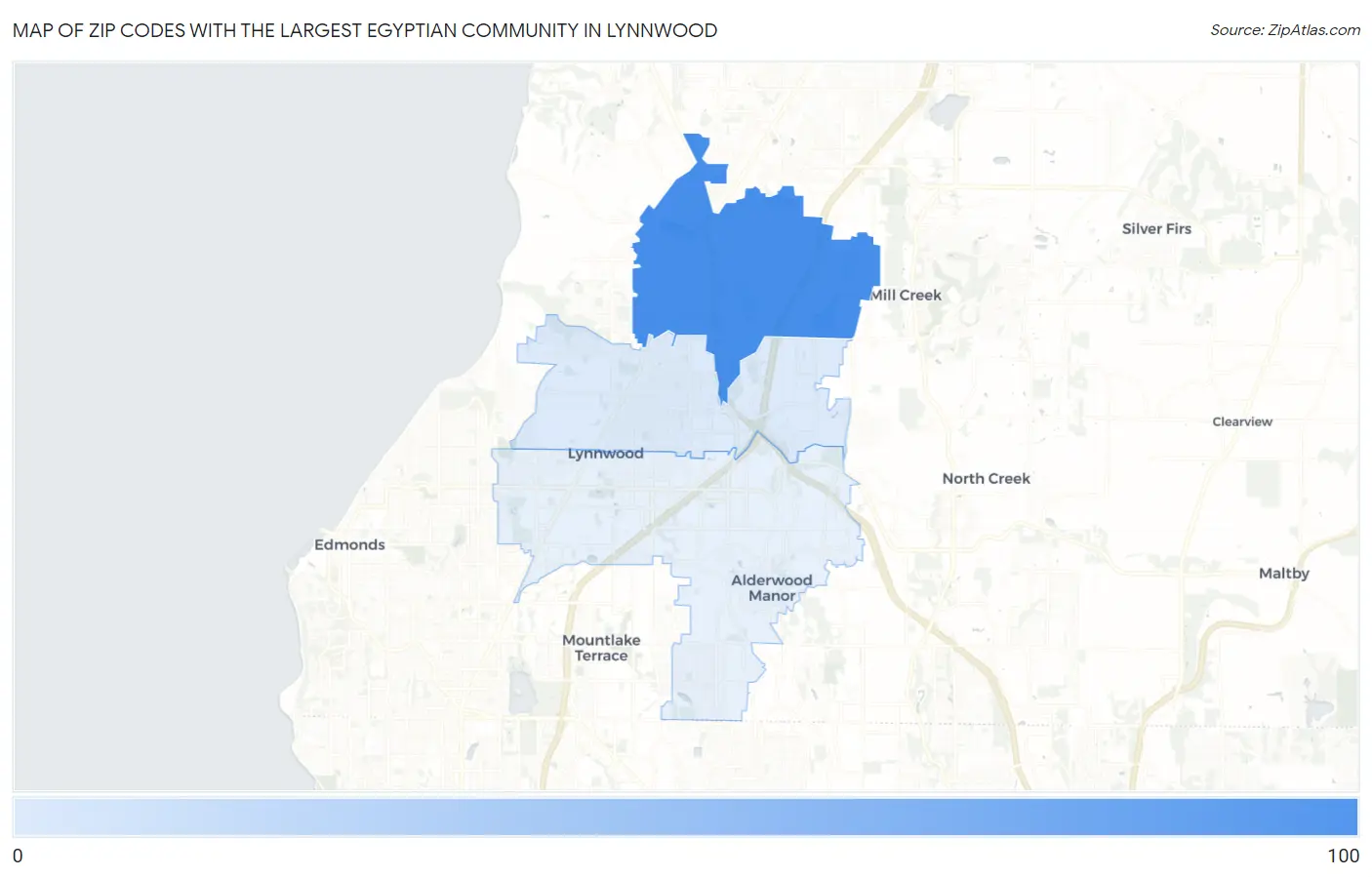 Zip Codes with the Largest Egyptian Community in Lynnwood Map