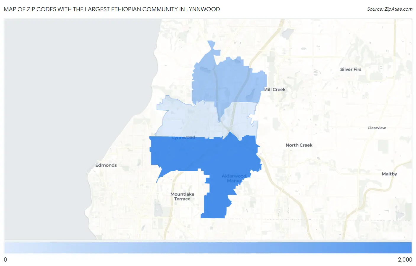 Zip Codes with the Largest Ethiopian Community in Lynnwood Map