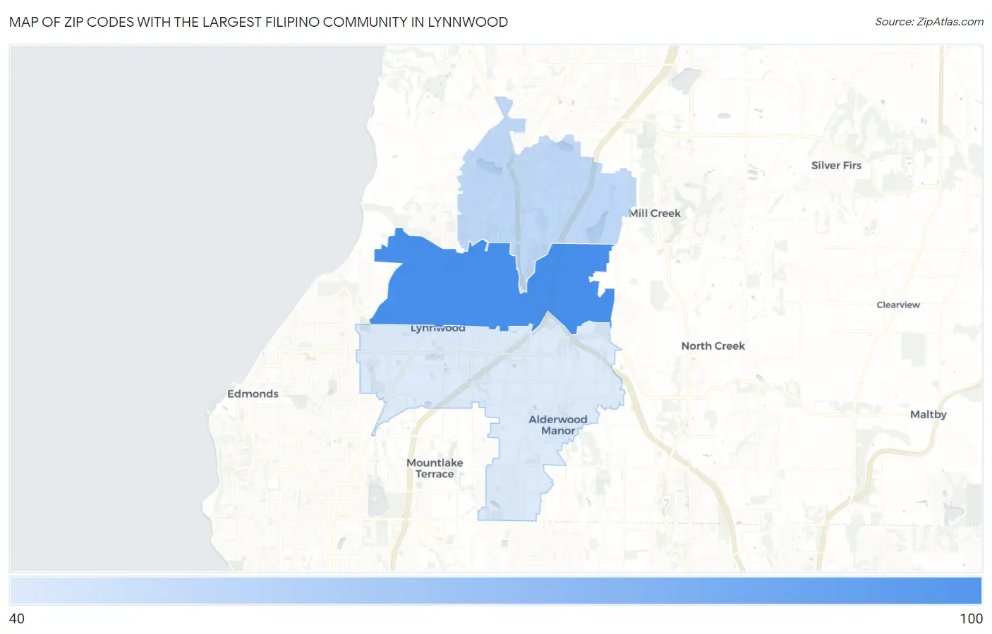 Zip Codes with the Largest Filipino Community in Lynnwood Map