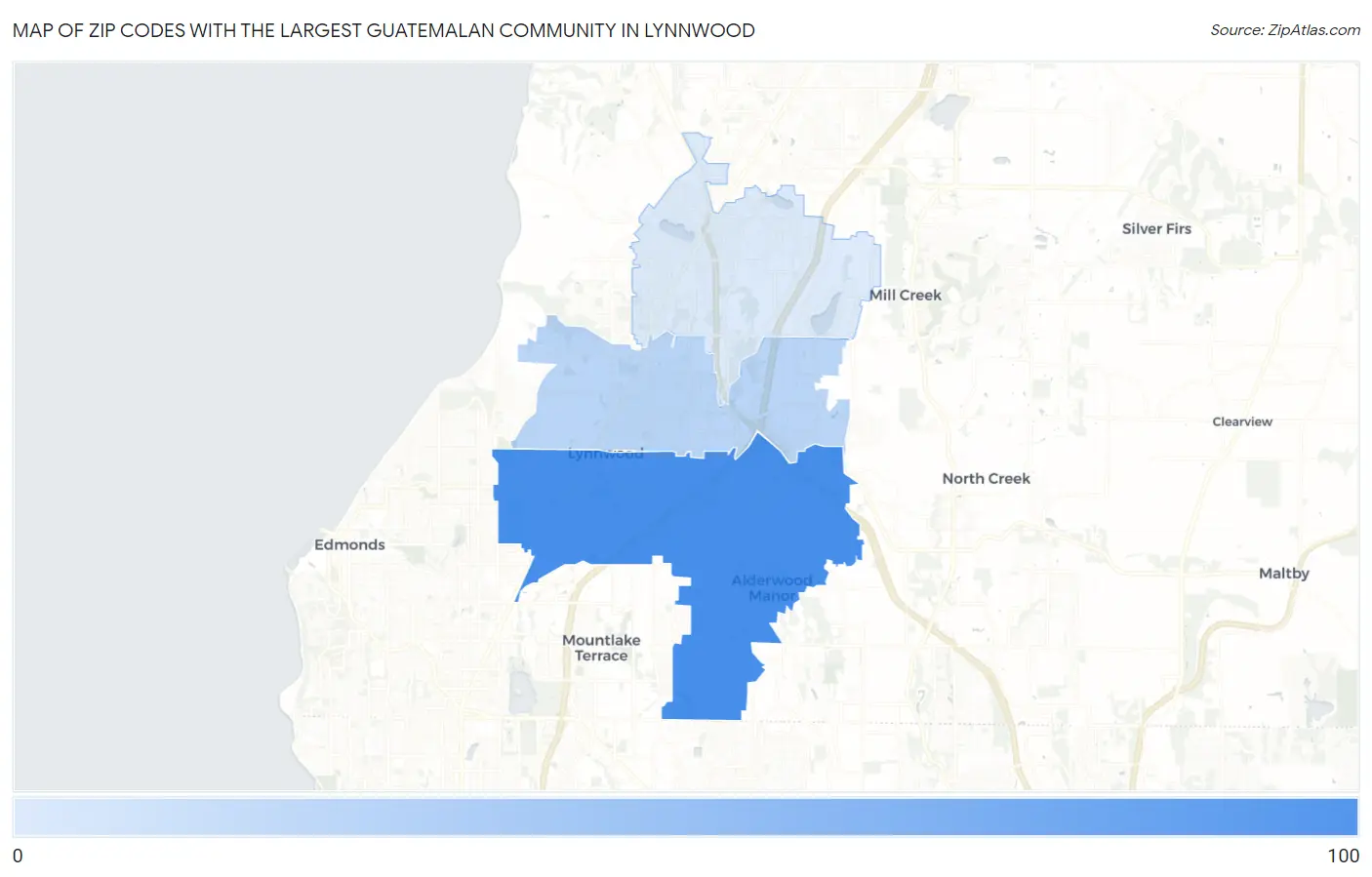Zip Codes with the Largest Guatemalan Community in Lynnwood Map