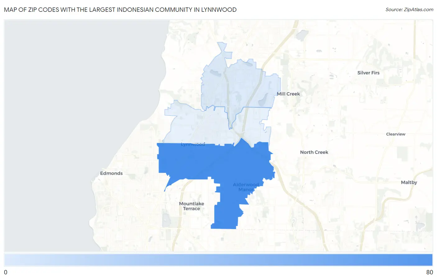 Zip Codes with the Largest Indonesian Community in Lynnwood Map
