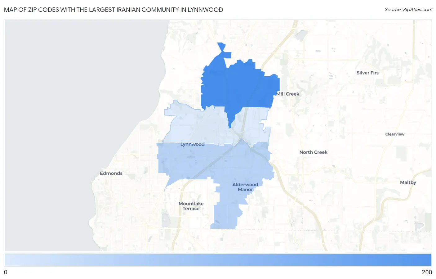Zip Codes with the Largest Iranian Community in Lynnwood Map