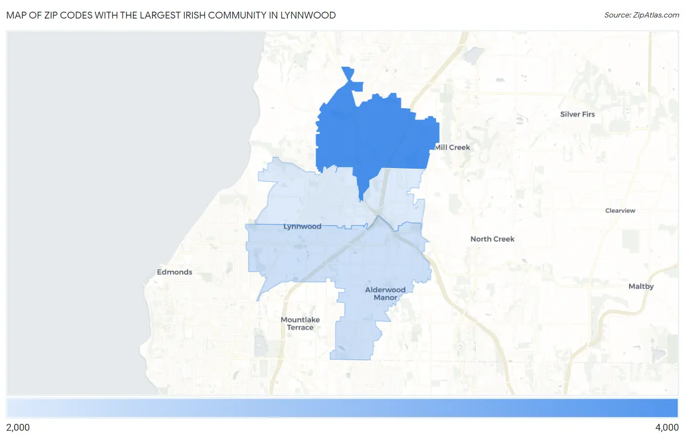 Zip Codes with the Largest Irish Community in Lynnwood Map
