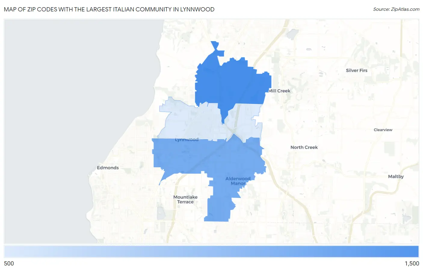 Zip Codes with the Largest Italian Community in Lynnwood Map