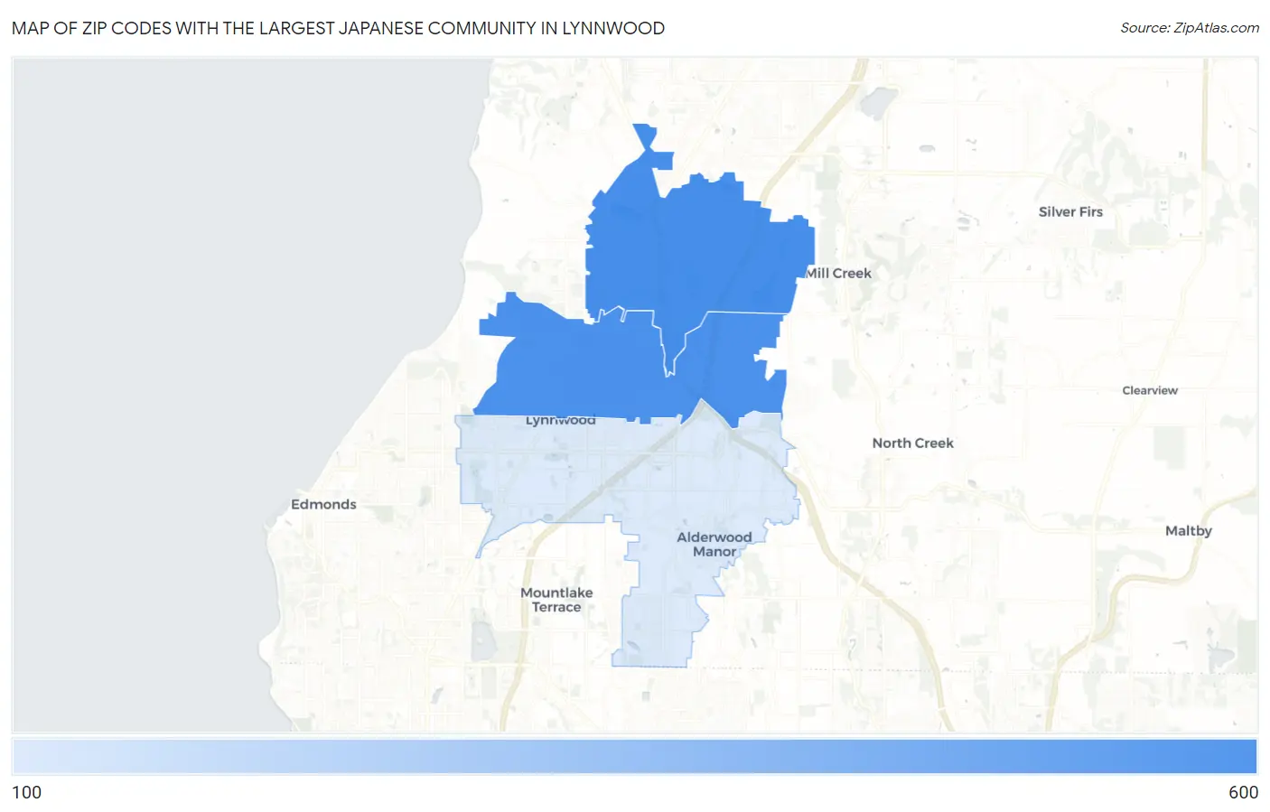 Zip Codes with the Largest Japanese Community in Lynnwood Map