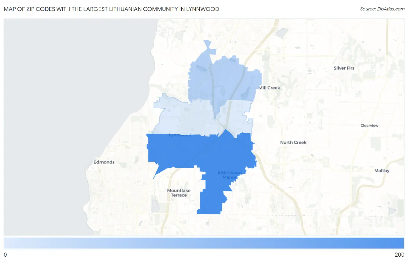 Zip Codes with the Largest Lithuanian Community in Lynnwood Map