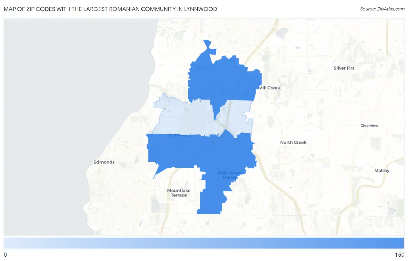 Zip Codes with the Largest Romanian Community in Lynnwood Map
