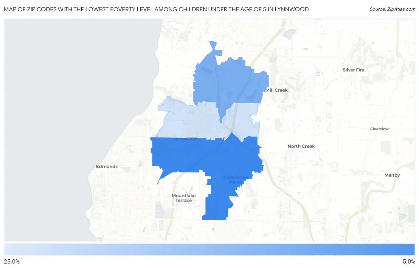 Zip Codes with the Lowest Poverty Level Among Children Under the Age of 5 in Lynnwood Map