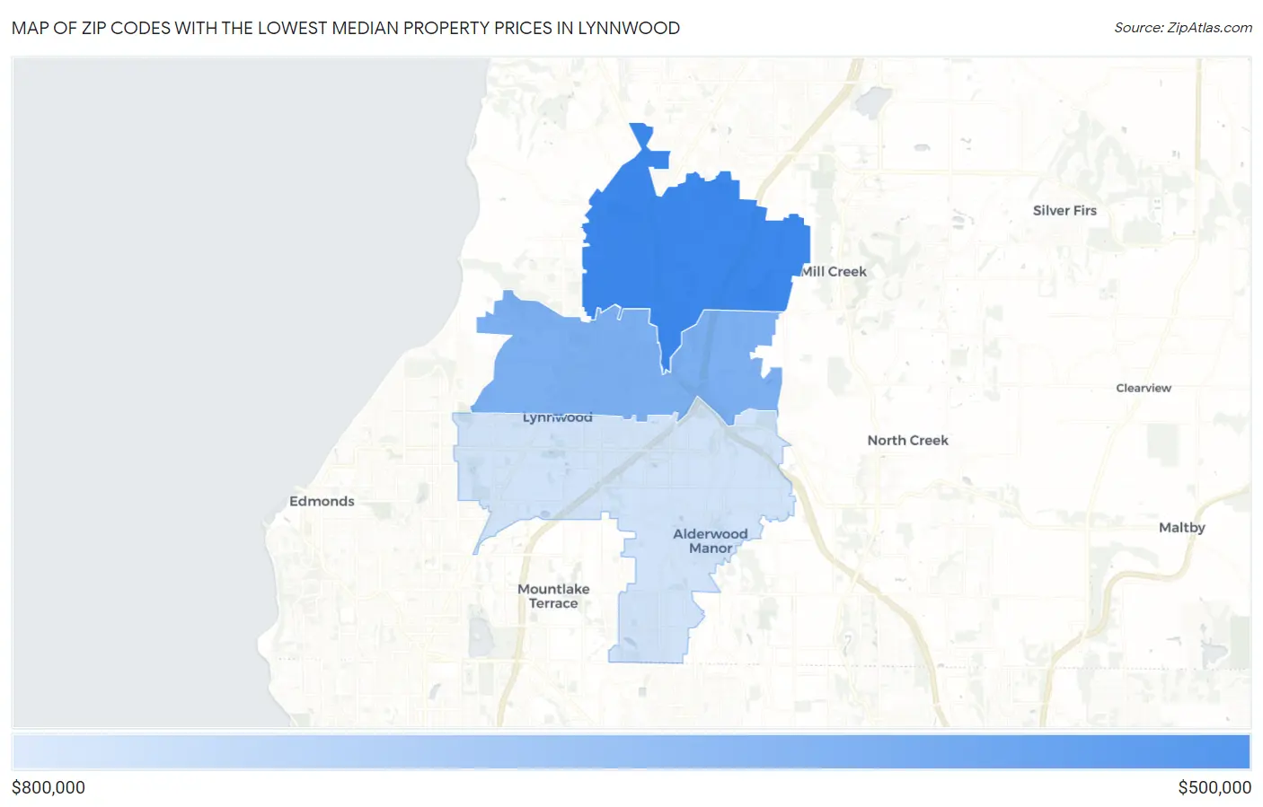 Zip Codes with the Lowest Median Property Prices in Lynnwood Map