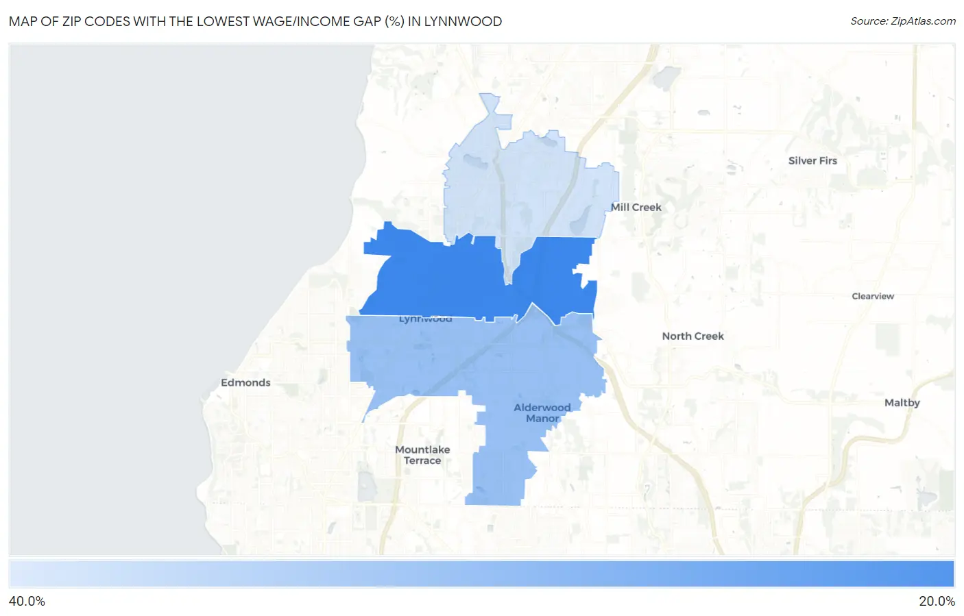 Zip Codes with the Lowest Wage/Income Gap (%) in Lynnwood Map