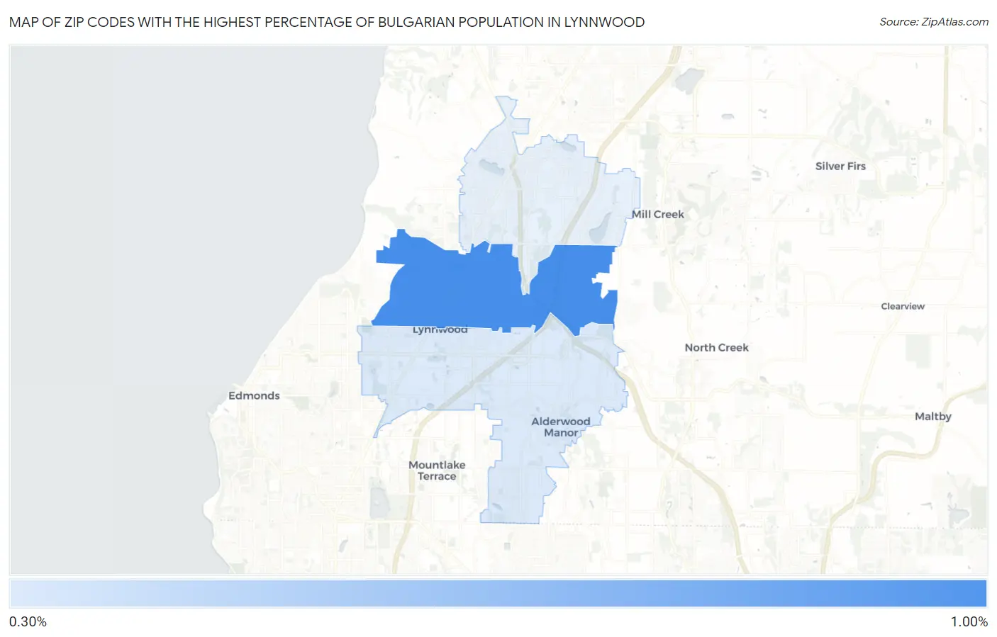 Zip Codes with the Highest Percentage of Bulgarian Population in Lynnwood Map