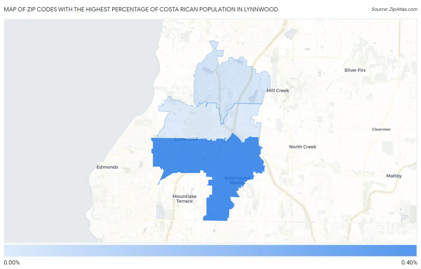 Zip Codes with the Highest Percentage of Costa Rican Population in Lynnwood Map