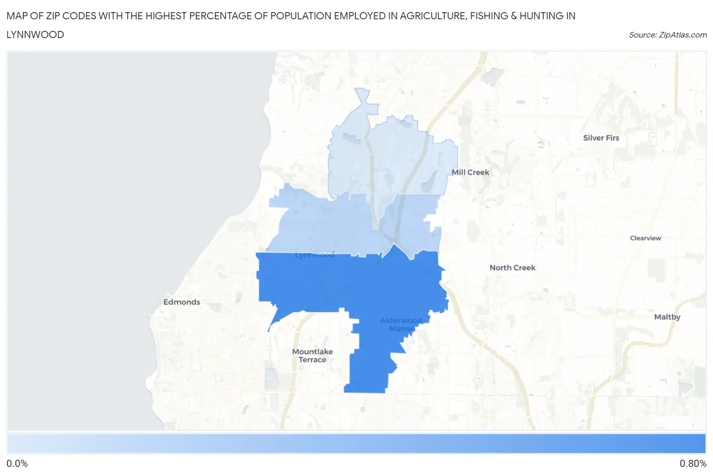 Zip Codes with the Highest Percentage of Population Employed in Agriculture, Fishing & Hunting in Lynnwood Map