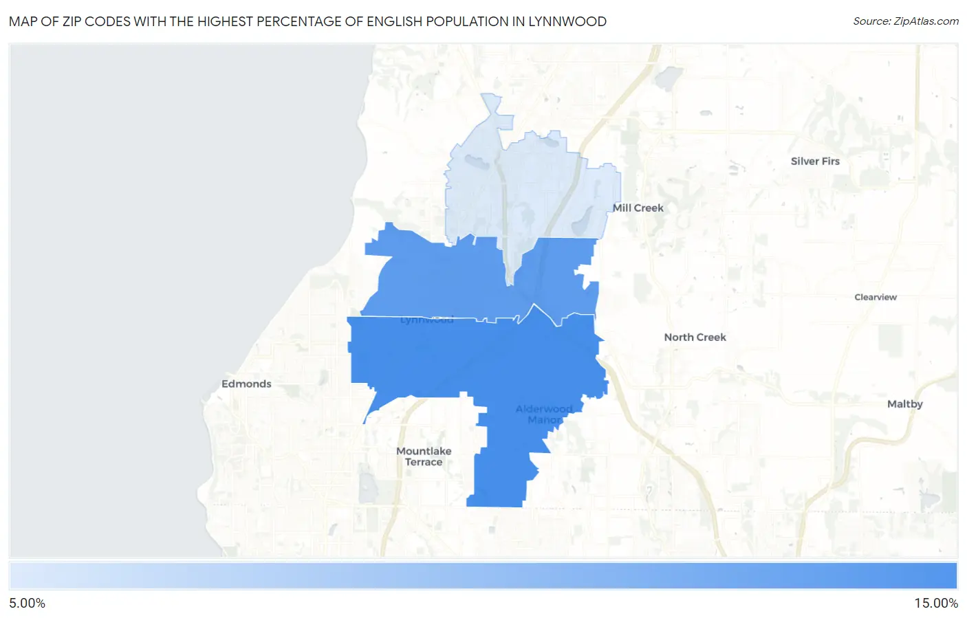 Zip Codes with the Highest Percentage of English Population in Lynnwood Map