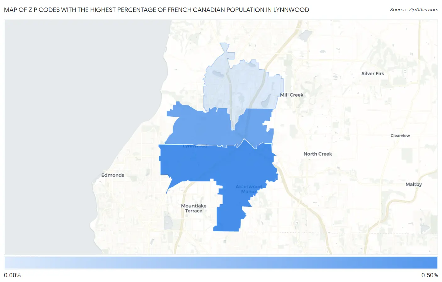 Zip Codes with the Highest Percentage of French Canadian Population in Lynnwood Map