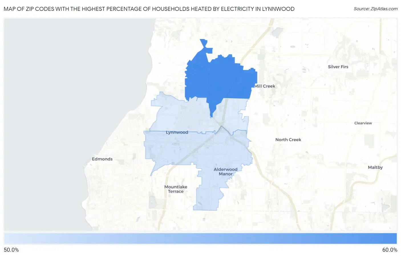 Zip Codes with the Highest Percentage of Households Heated by Electricity in Lynnwood Map