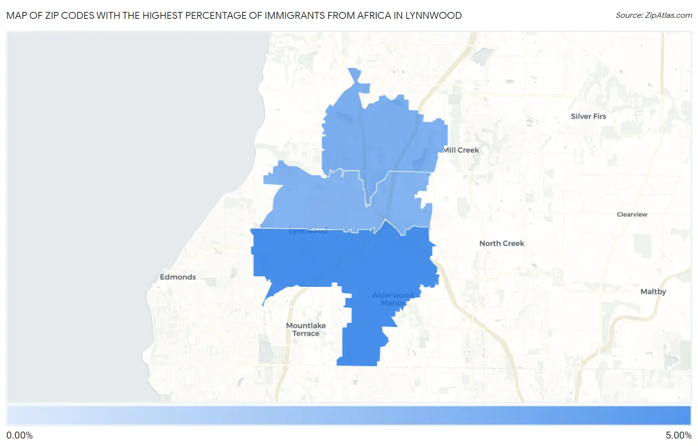 Zip Codes with the Highest Percentage of Immigrants from Africa in Lynnwood Map
