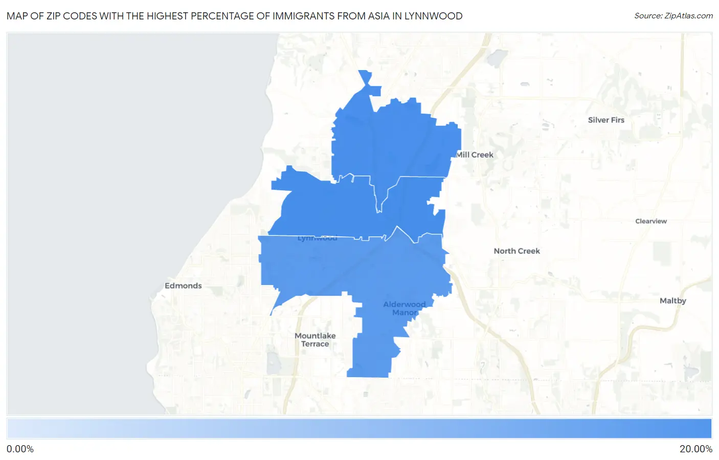Zip Codes with the Highest Percentage of Immigrants from Asia in Lynnwood Map