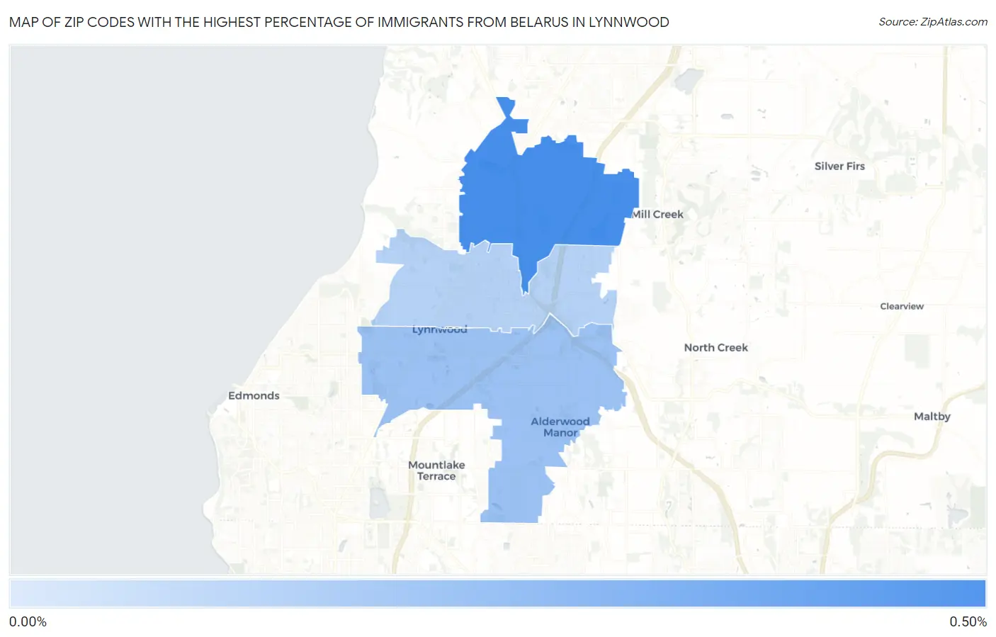 Zip Codes with the Highest Percentage of Immigrants from Belarus in Lynnwood Map