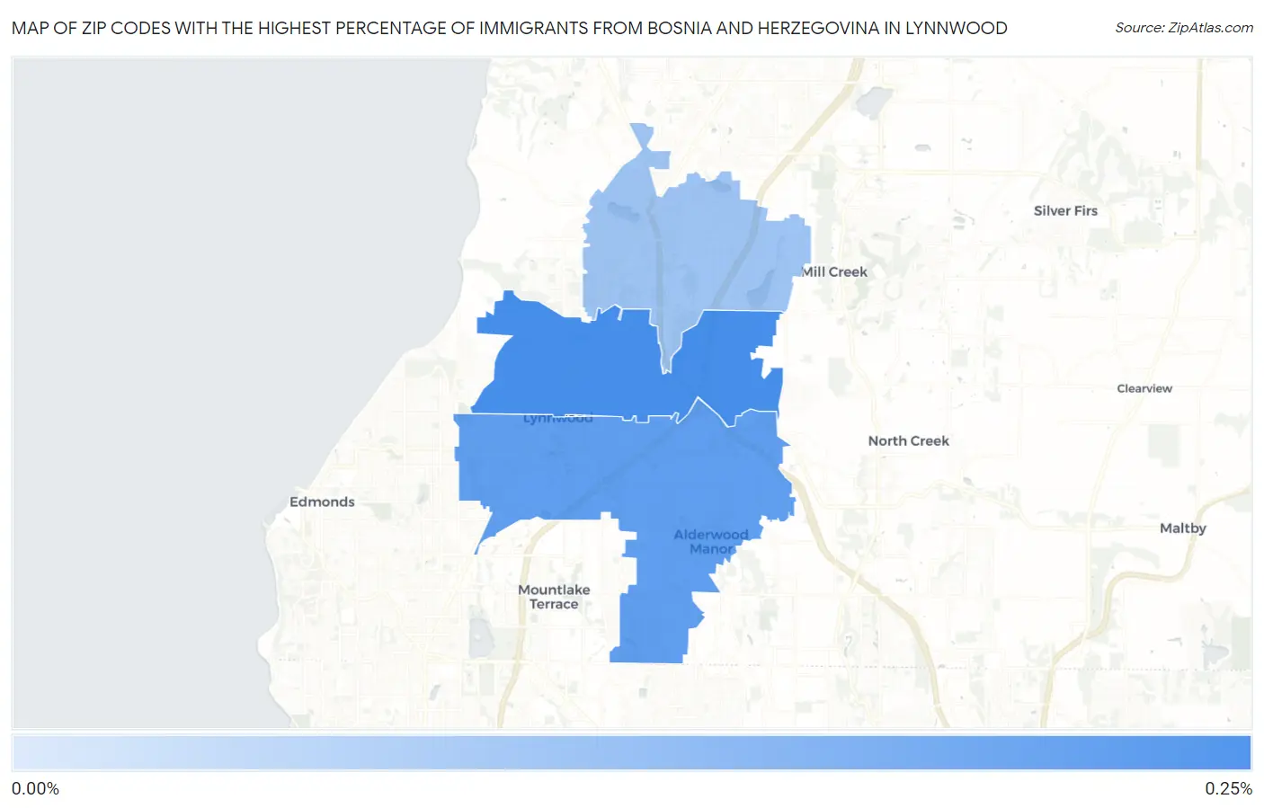 Zip Codes with the Highest Percentage of Immigrants from Bosnia and Herzegovina in Lynnwood Map