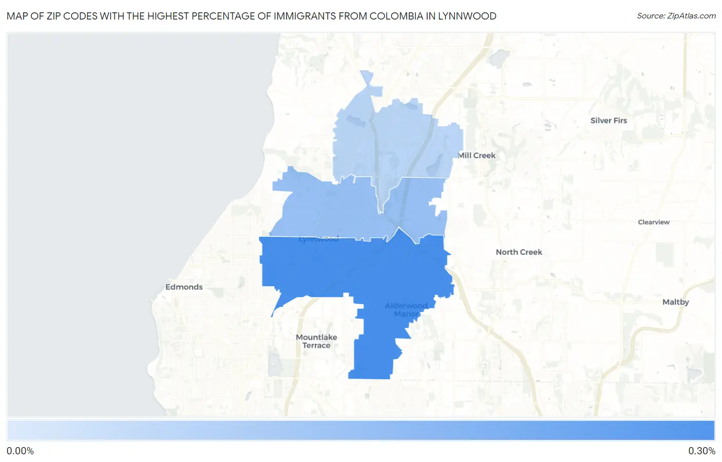 Zip Codes with the Highest Percentage of Immigrants from Colombia in Lynnwood Map