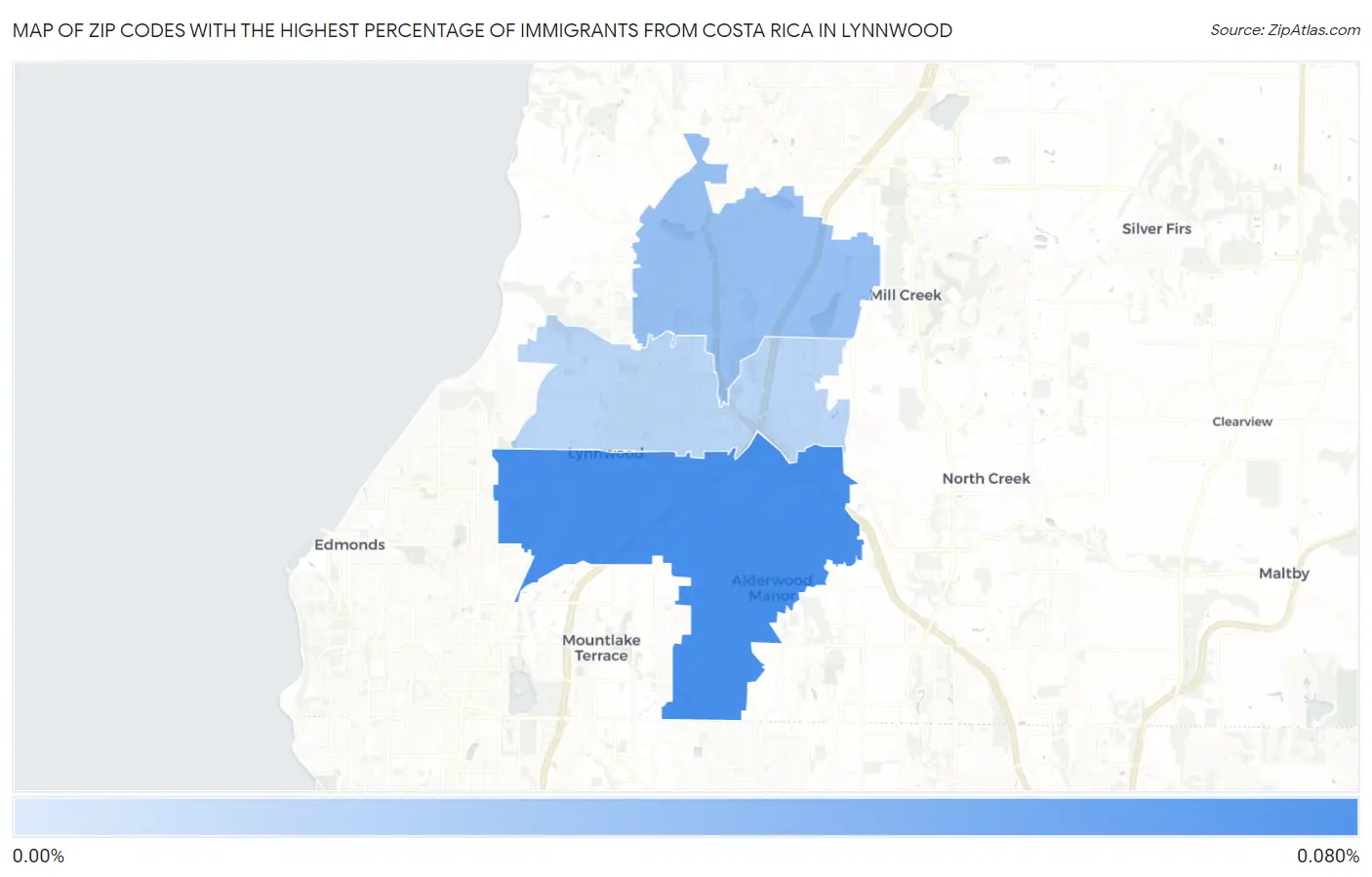 Zip Codes with the Highest Percentage of Immigrants from Costa Rica in Lynnwood Map