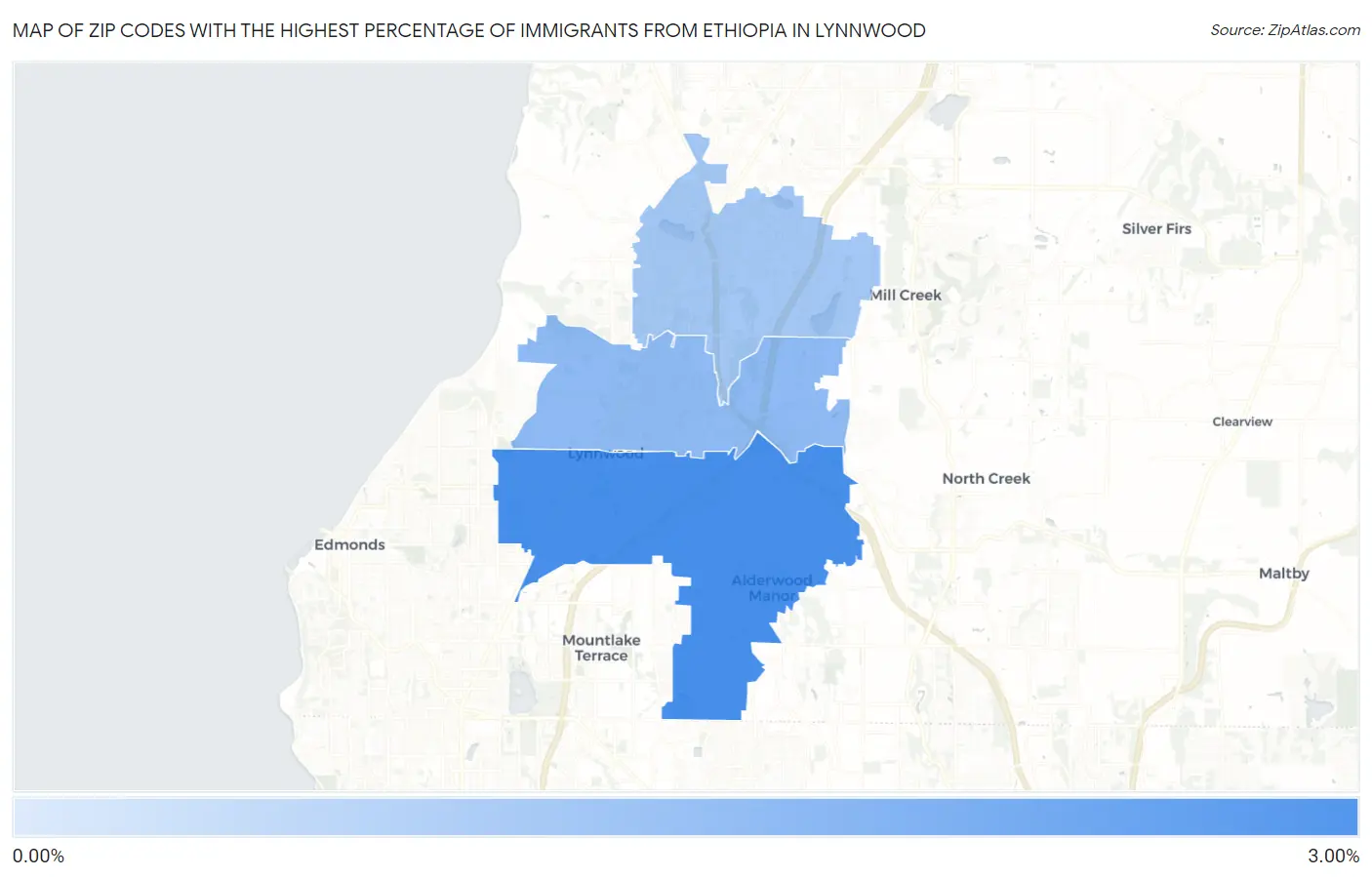 Zip Codes with the Highest Percentage of Immigrants from Ethiopia in Lynnwood Map