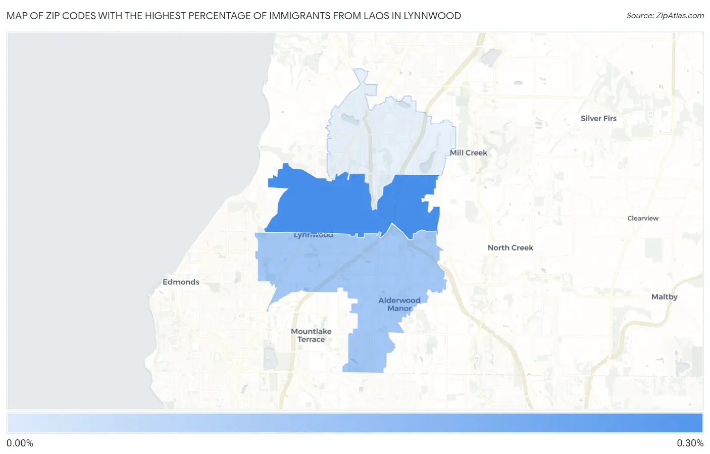 Zip Codes with the Highest Percentage of Immigrants from Laos in Lynnwood Map