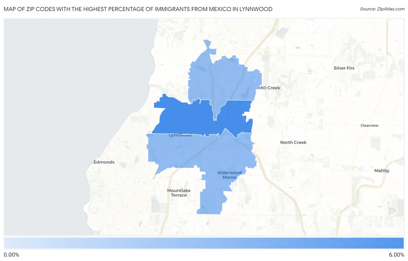 Zip Codes with the Highest Percentage of Immigrants from Mexico in Lynnwood Map