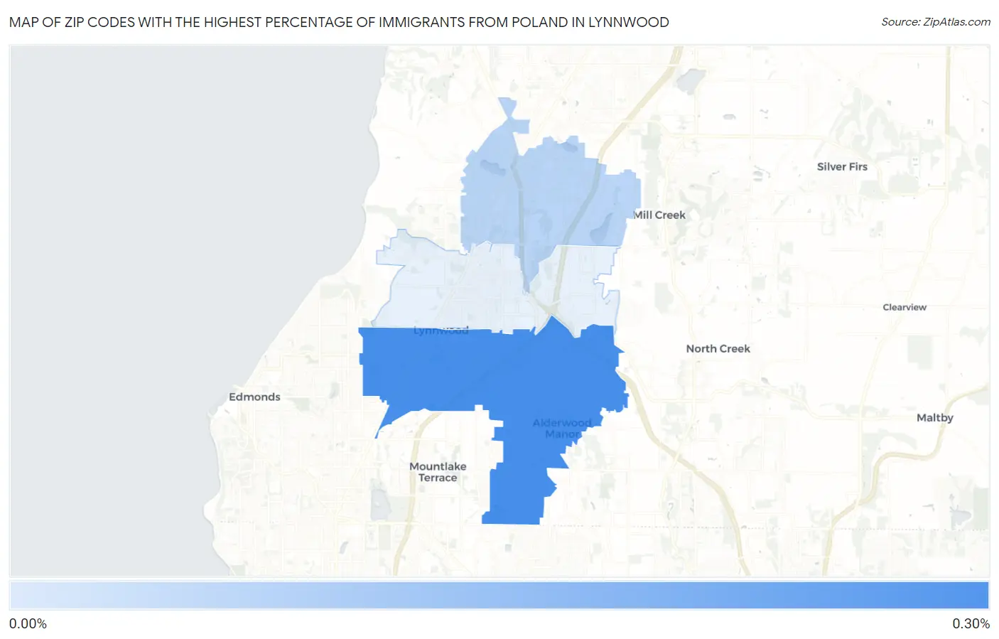 Zip Codes with the Highest Percentage of Immigrants from Poland in Lynnwood Map