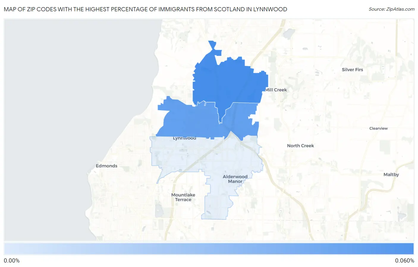 Zip Codes with the Highest Percentage of Immigrants from Scotland in Lynnwood Map