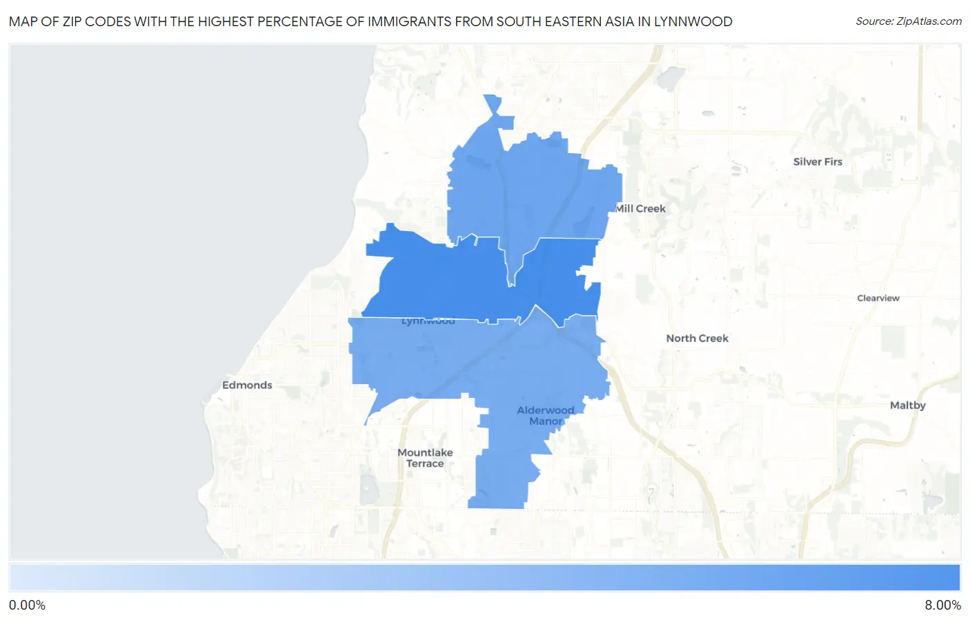 Zip Codes with the Highest Percentage of Immigrants from South Eastern Asia in Lynnwood Map