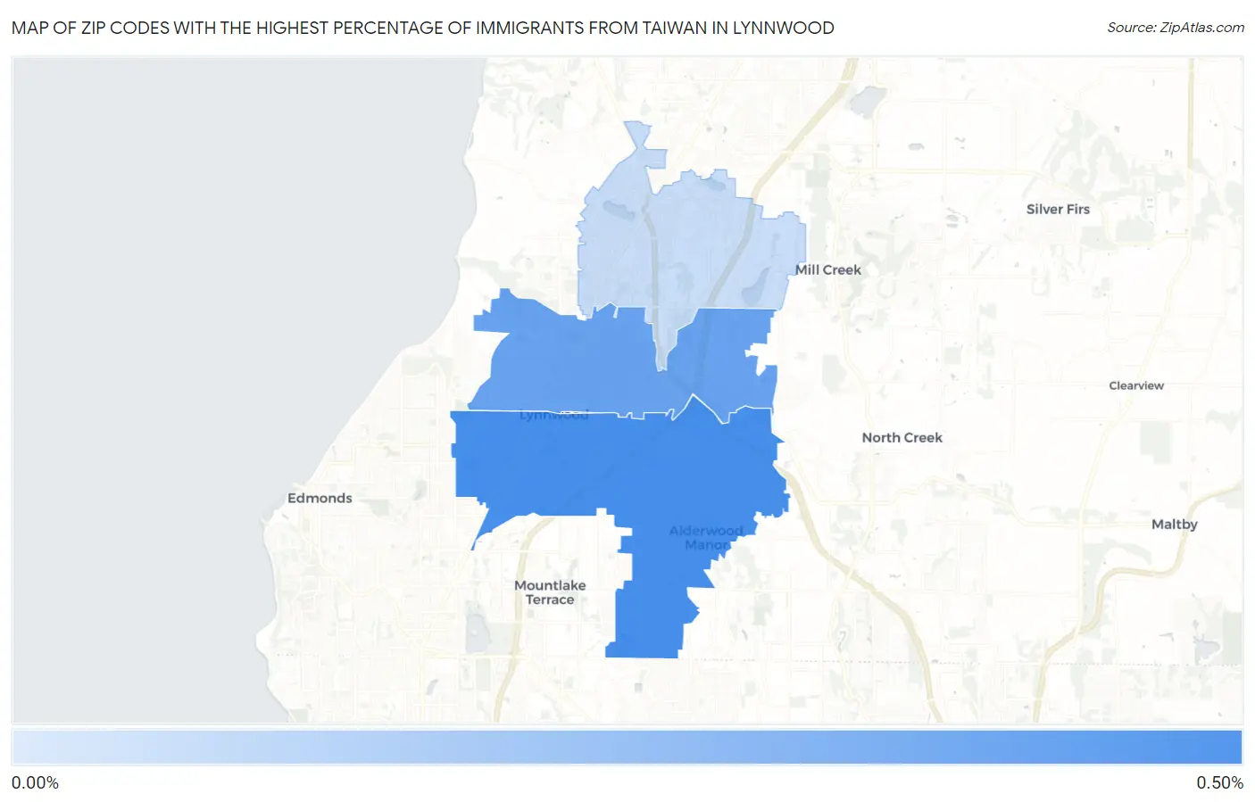 Zip Codes with the Highest Percentage of Immigrants from Taiwan in Lynnwood Map