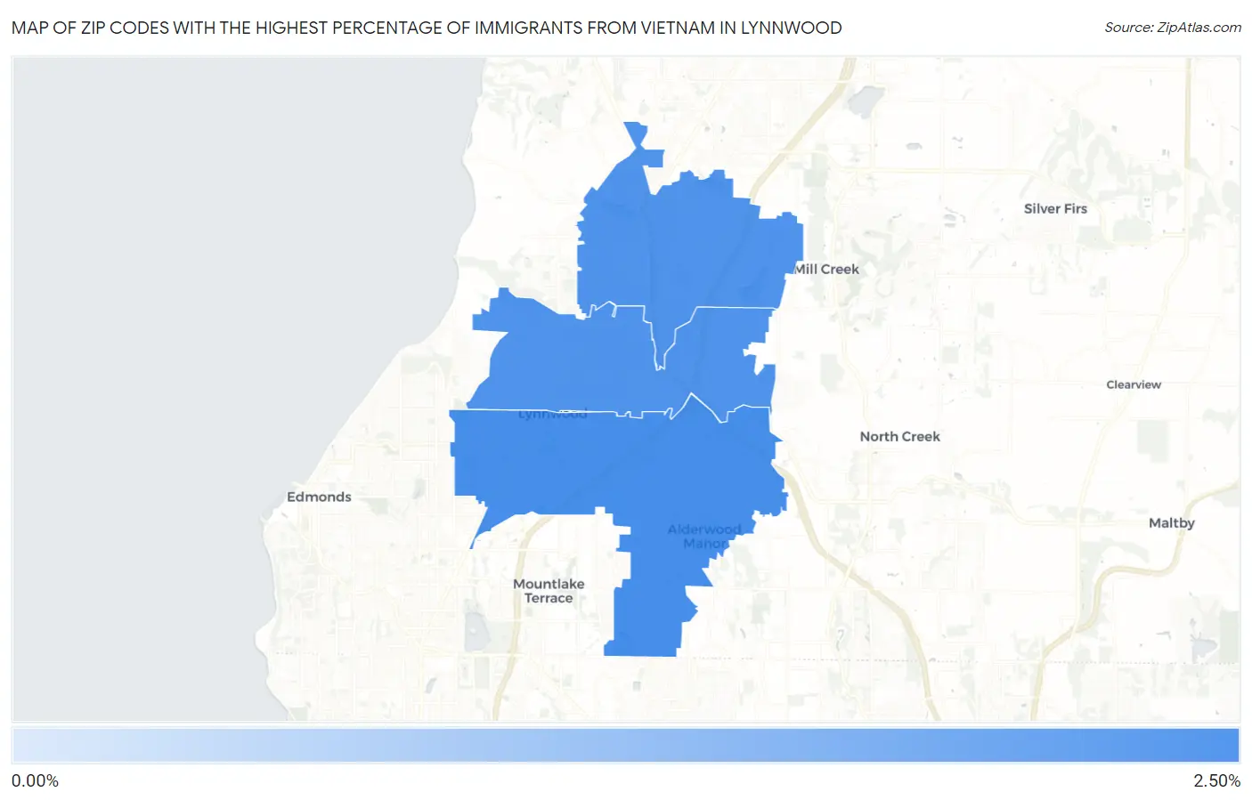Zip Codes with the Highest Percentage of Immigrants from Vietnam in Lynnwood Map