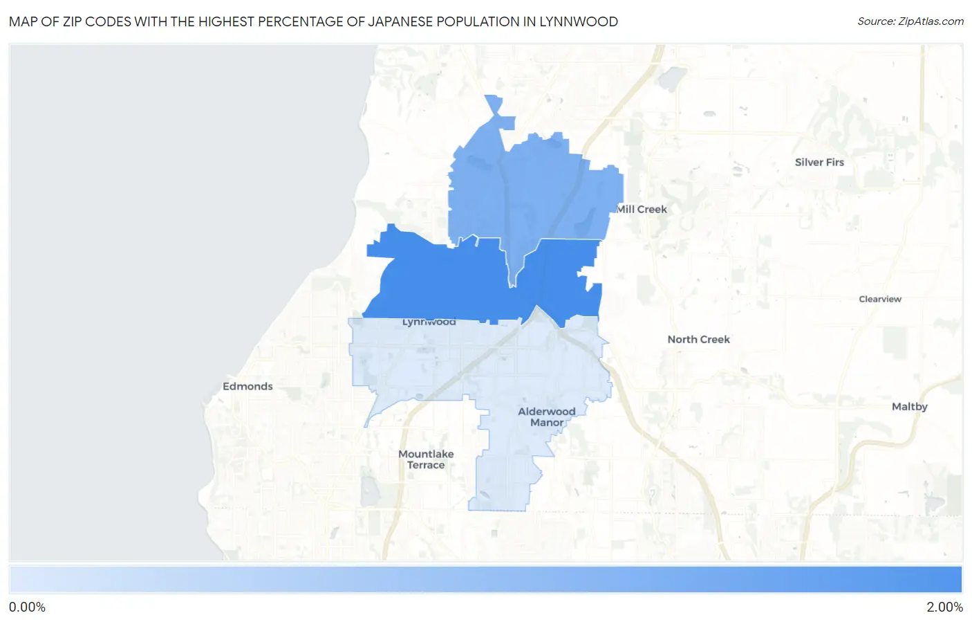 Zip Codes with the Highest Percentage of Japanese Population in Lynnwood Map