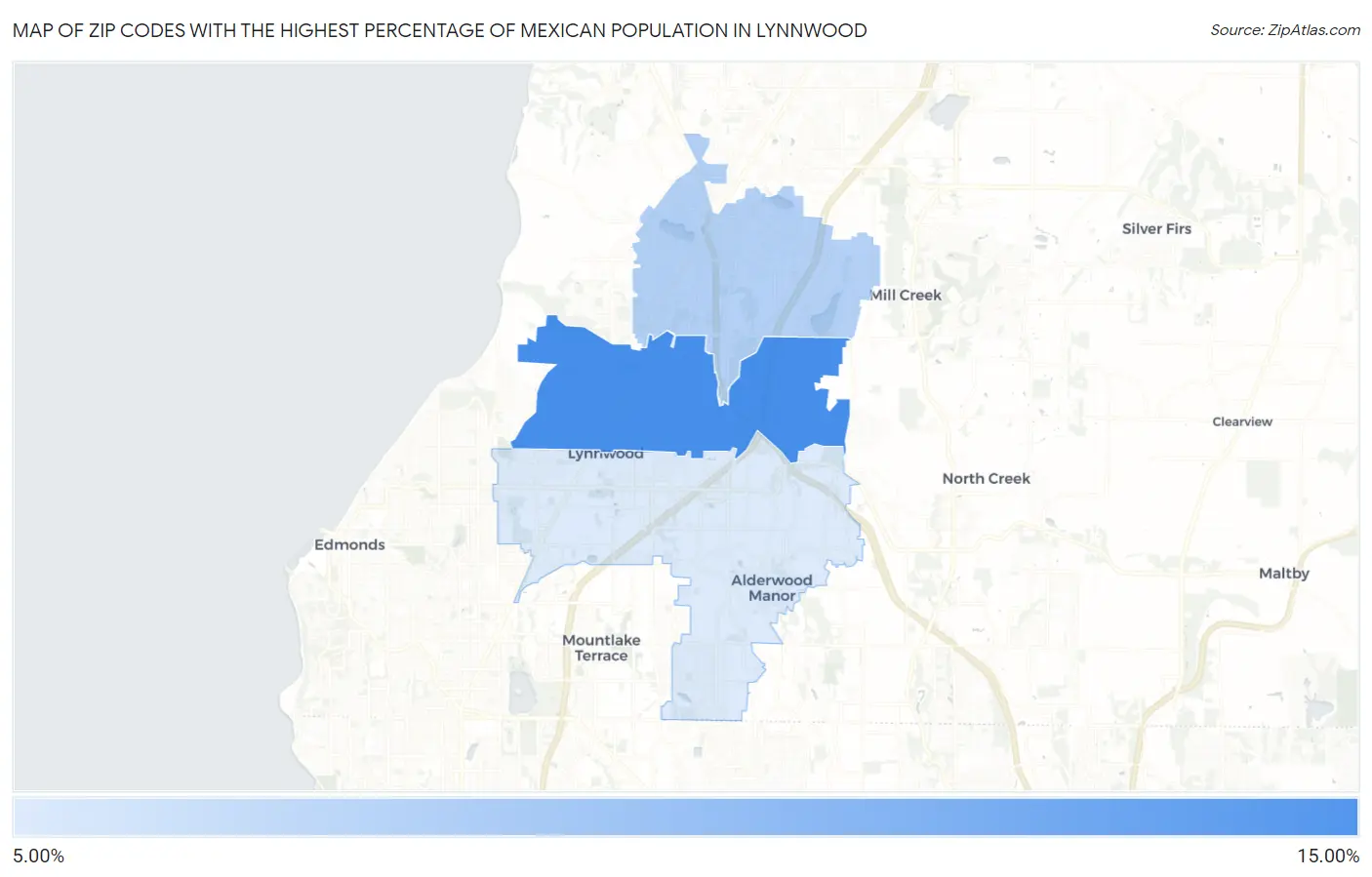 Zip Codes with the Highest Percentage of Mexican Population in Lynnwood Map
