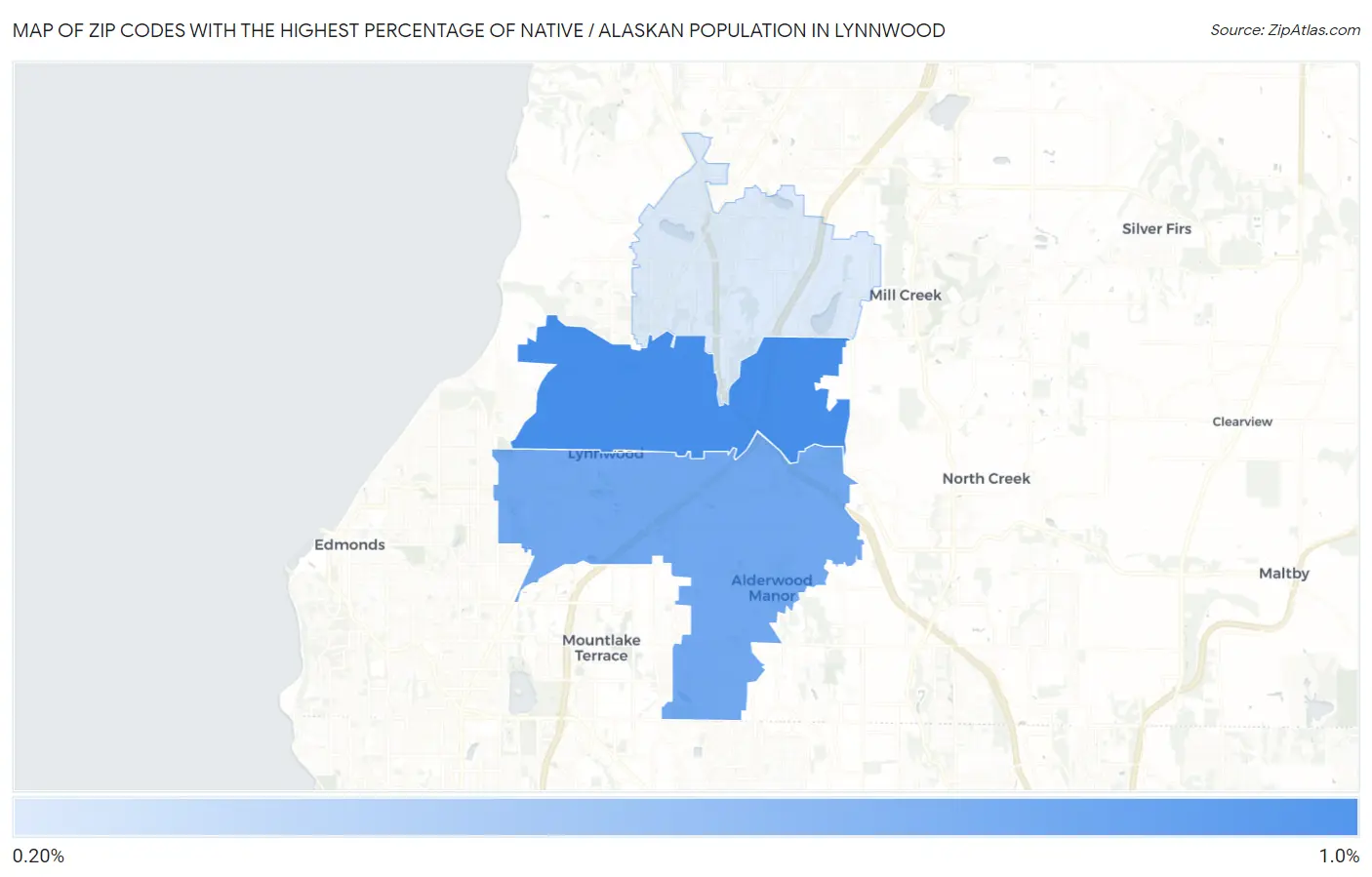 Zip Codes with the Highest Percentage of Native / Alaskan Population in Lynnwood Map
