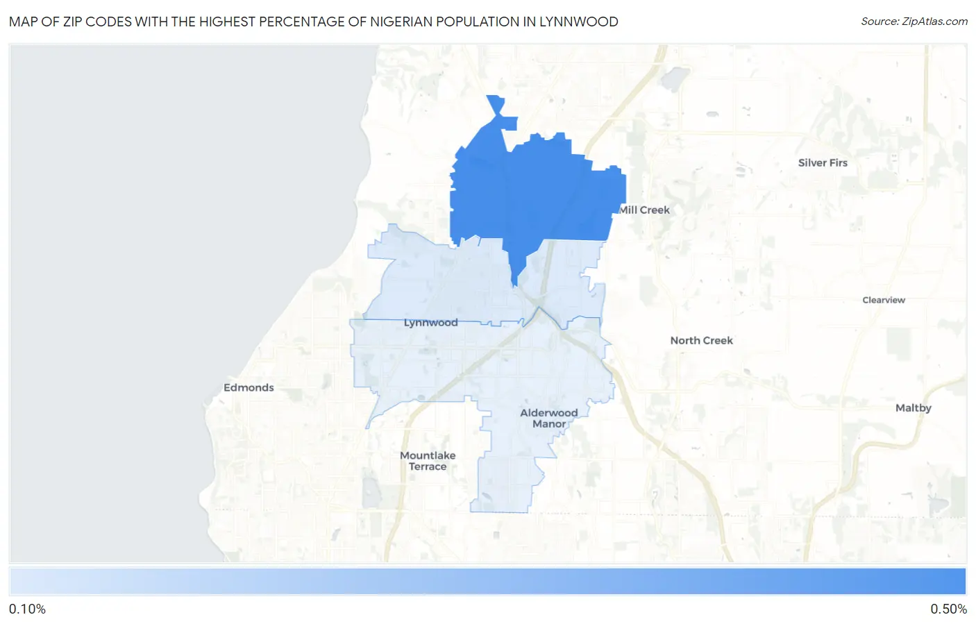 Zip Codes with the Highest Percentage of Nigerian Population in Lynnwood Map