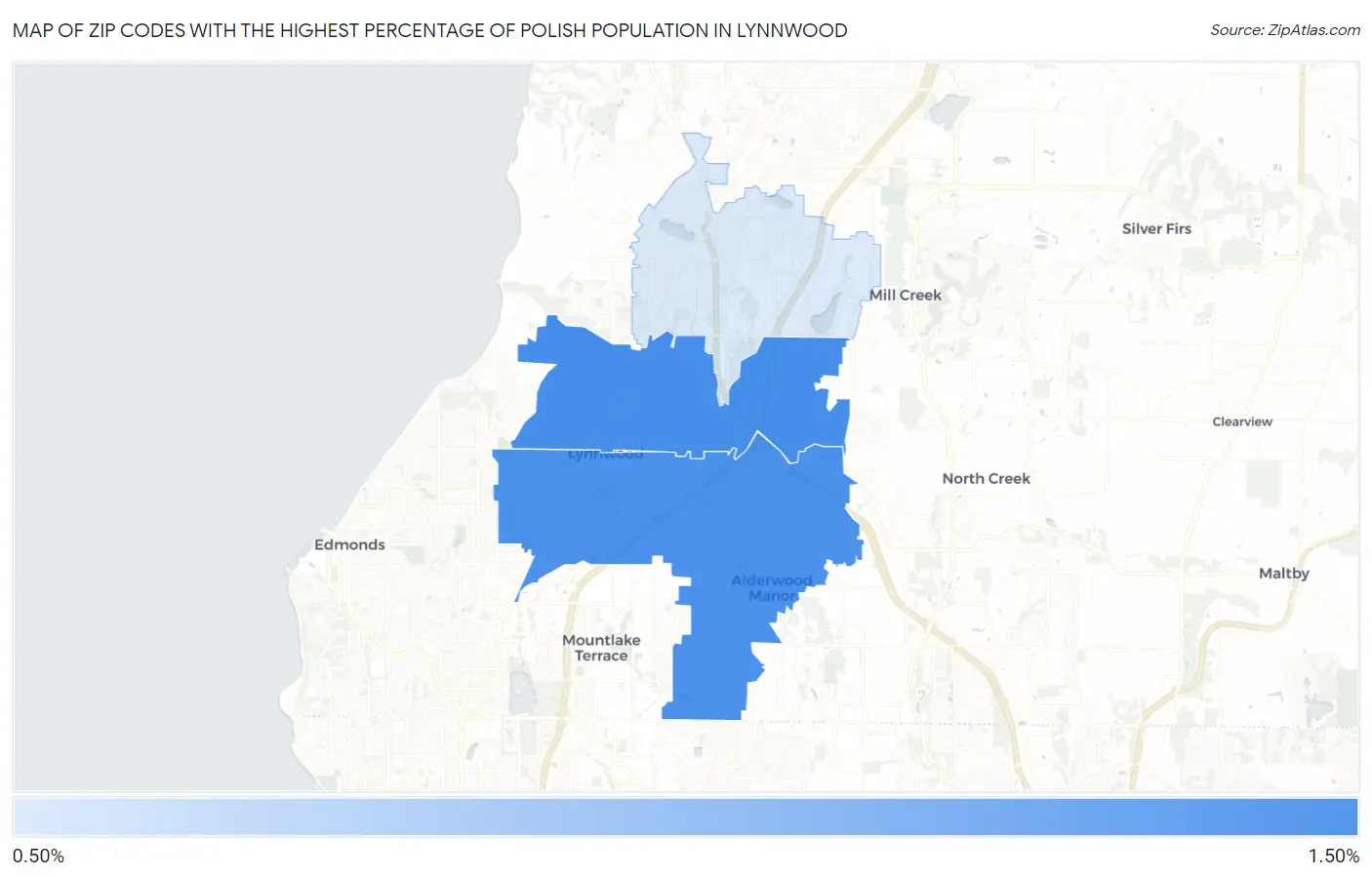 Zip Codes with the Highest Percentage of Polish Population in Lynnwood Map