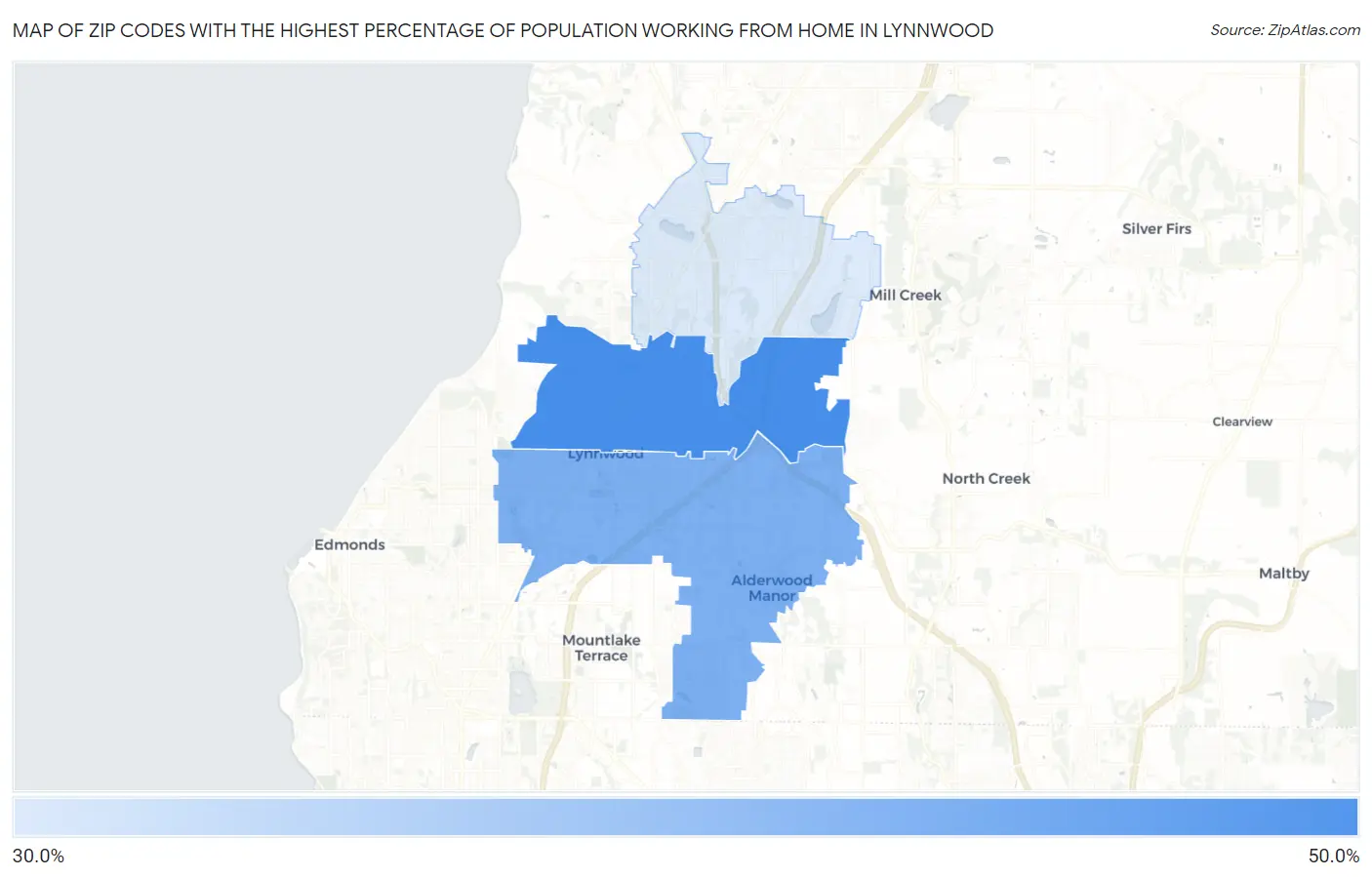 Zip Codes with the Highest Percentage of Population Working from Home in Lynnwood Map