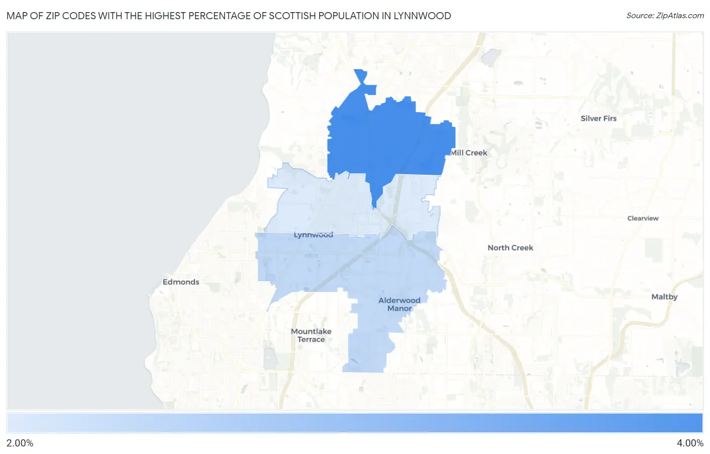 Zip Codes with the Highest Percentage of Scottish Population in Lynnwood Map